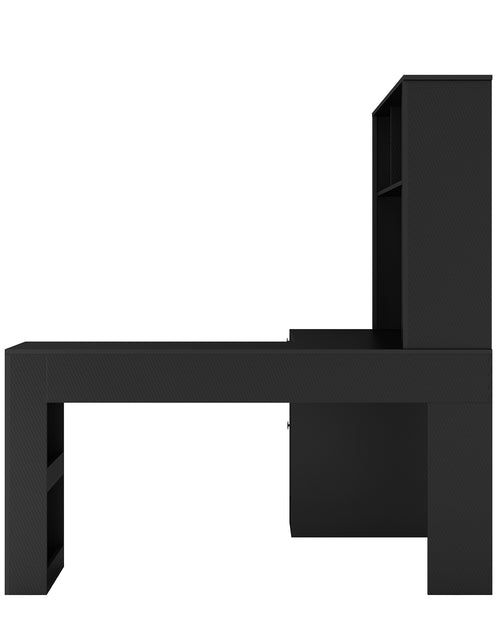 Load image into Gallery viewer, Writing desk with drawer bookshelf and charger, modern L-shaped desk with storage space, corner gaming computer desk
