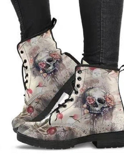 Load image into Gallery viewer, European and American plus leather Martin boots women&#39;s Gothic printed British boots Wish workwear combat boots
