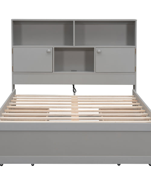 Load image into Gallery viewer, Full Size Platform Bed with Storage Headboard, Charging Station and 4 Drawers, Gray
