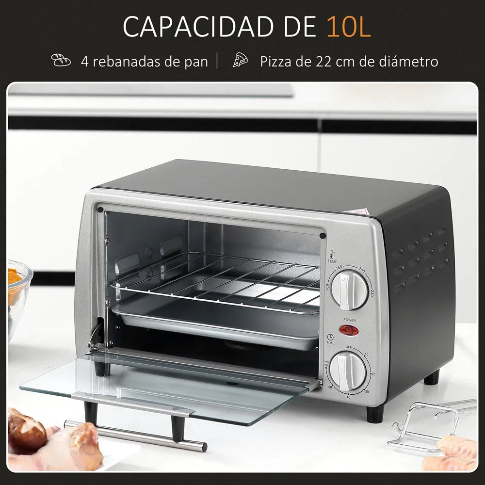 HOMCOM electric oven table top 10 L 750W temperature 230 ℃ 36,5x26x22 cm silver