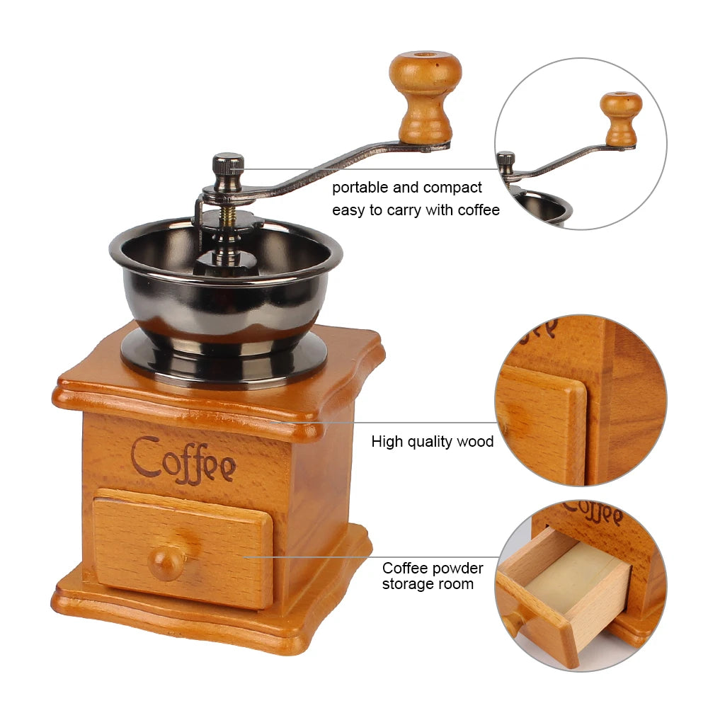 Molinillo de café manual de madera Millston de cerámica de estilo retro, molinillo de especias, utensilios para café, mango de acero inoxidable