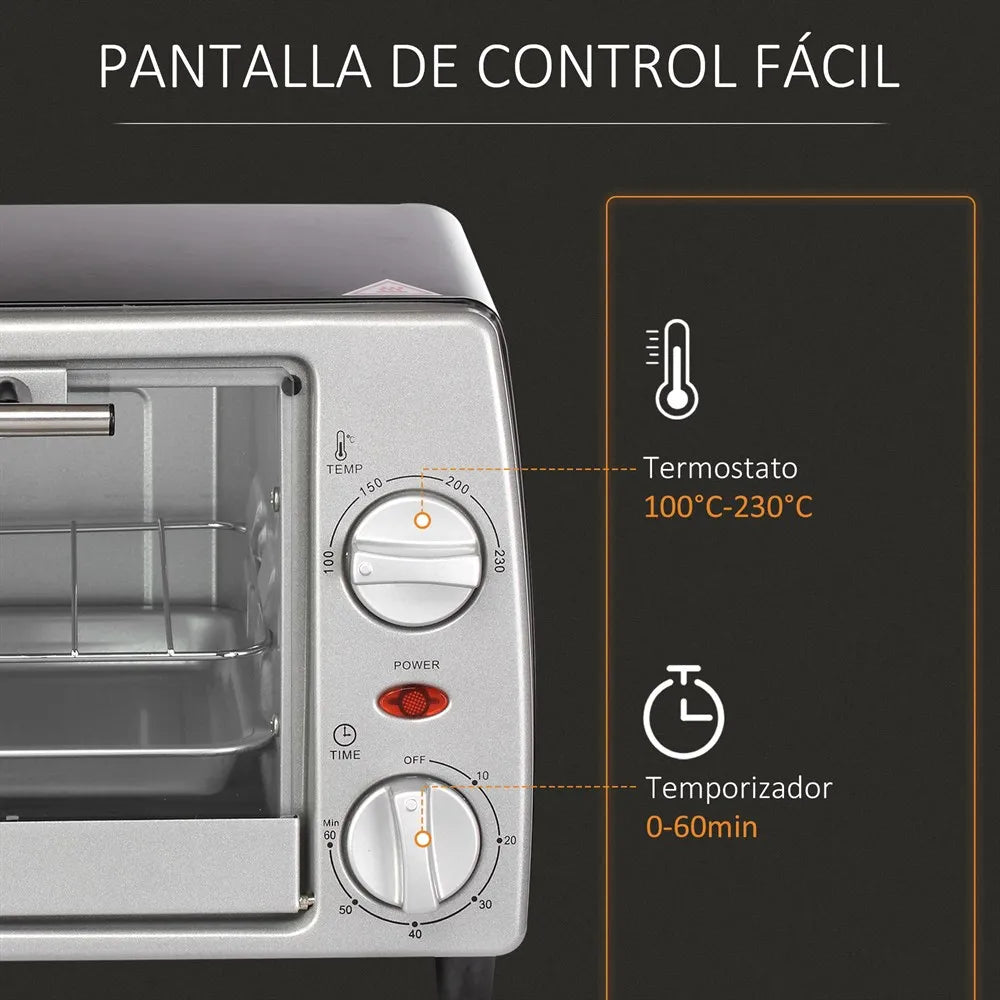 HOMCOM electric oven table top 10 L 750W temperature 230 ℃ 36,5x26x22 cm silver