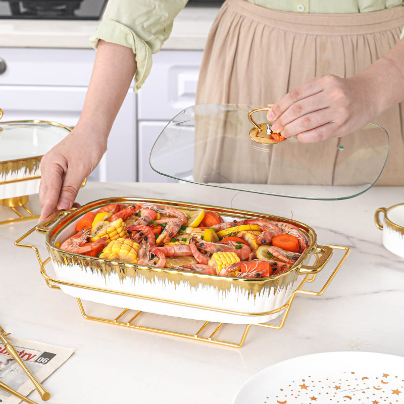 Household Creative Double-ear Square Casserole With Lid
