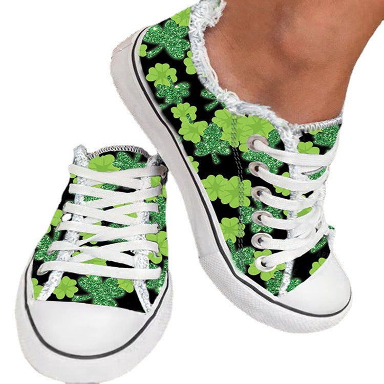 Women's Low-top Flat Sneaker Casual Canvas Shoes With Flower Frayed Edge Plus Size