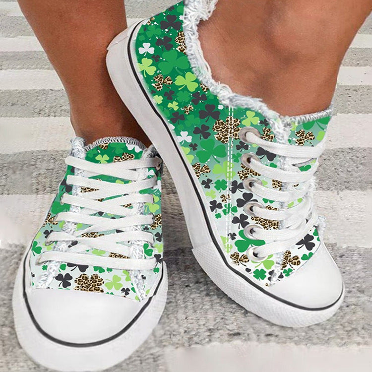 Women's Low-top Flat Sneaker Casual Canvas Shoes With Flower Frayed Edge Plus Size