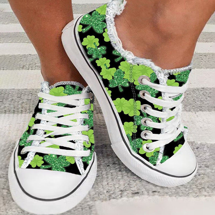 Women's Low-top Flat Sneaker Casual Canvas Shoes With Flower Frayed Edge Plus Size