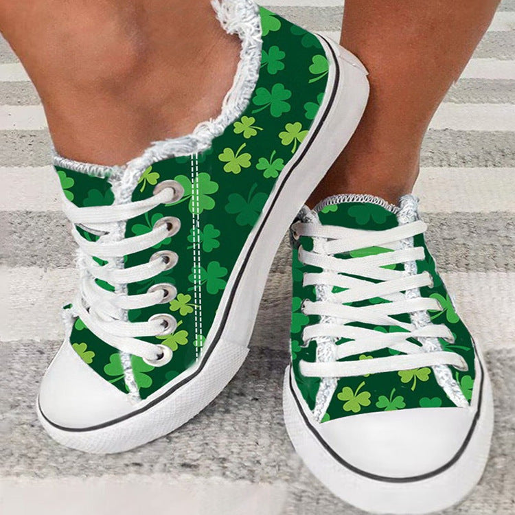 Women's Low-top Flat Sneaker Casual Canvas Shoes With Flower Frayed Edge Plus Size