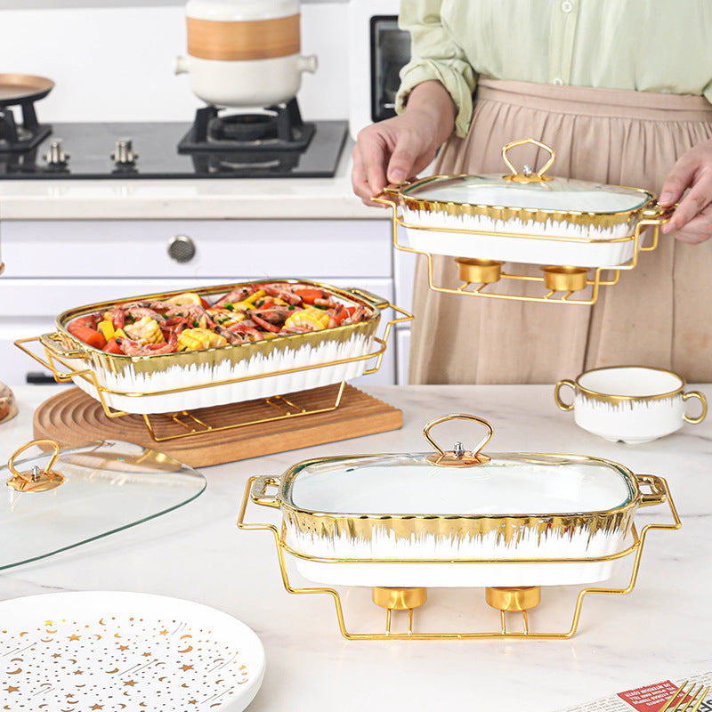 Household Creative Double-ear Square Casserole With Lid