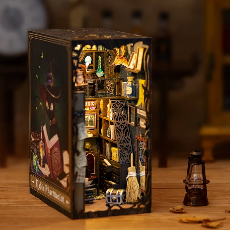 CUTEBEE DIY Book Nook Dollhouse 3D Puzzle with Touch Light Dust Cover Magic Series Gift idea Craft Bookshelf Insert Toy for Gift