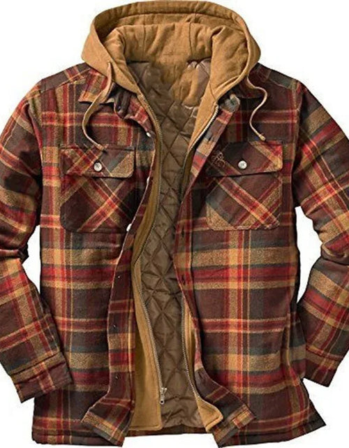 Cargar imagen en el visor de la galería, Chaqueta de trabajo de leñador nueva de otoño e invierno para hombre Chaqueta informal con capucha suelta de algodón cálido y grueso nueva de otoño e invierno
