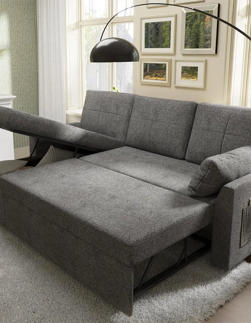 Cargar imagen en el visor de la galería, Chaise longue con espacio de almacenaje para sala de estar, sofá cama con cama extraíble, sofá de lino gris
