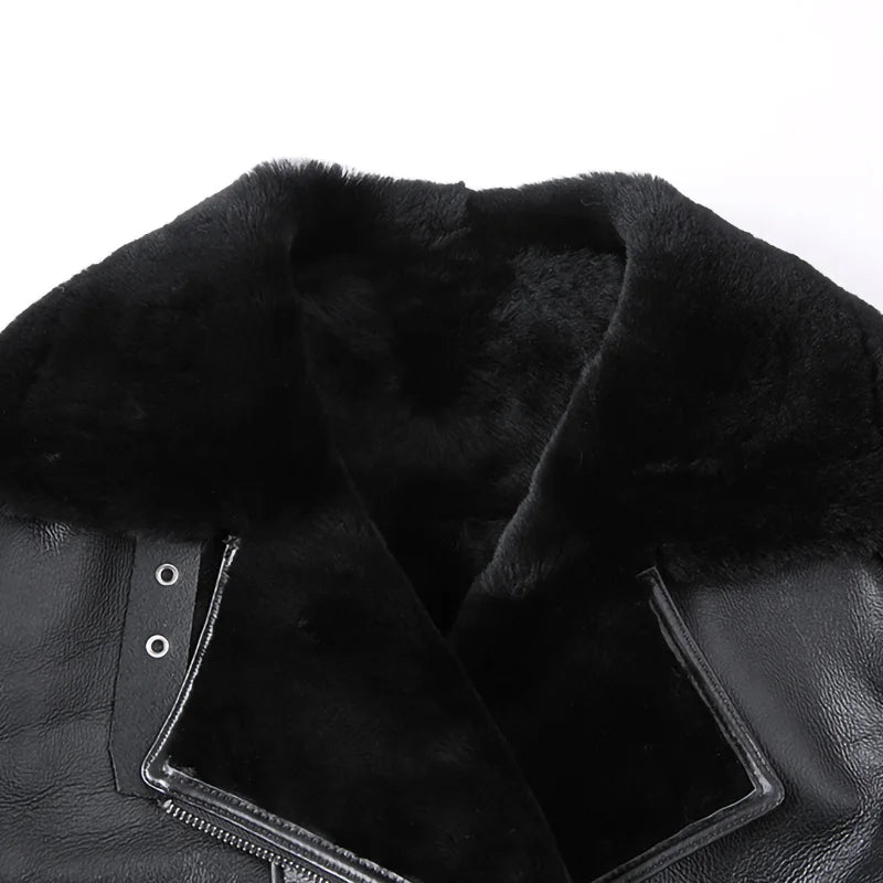 Hochwertige Lammfelljacke Damenmode Schaffell Leder Echtwolle gefüttert Dicker warmer Wintermantel