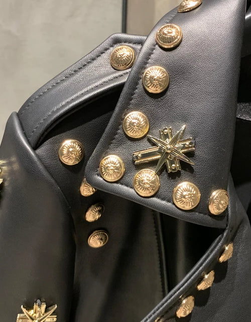 Load image into Gallery viewer, Leather Jacket Rivet High Street Ladies Autumn and Spring Fashion Wear Genuine Sheepskin Jacket 5860
