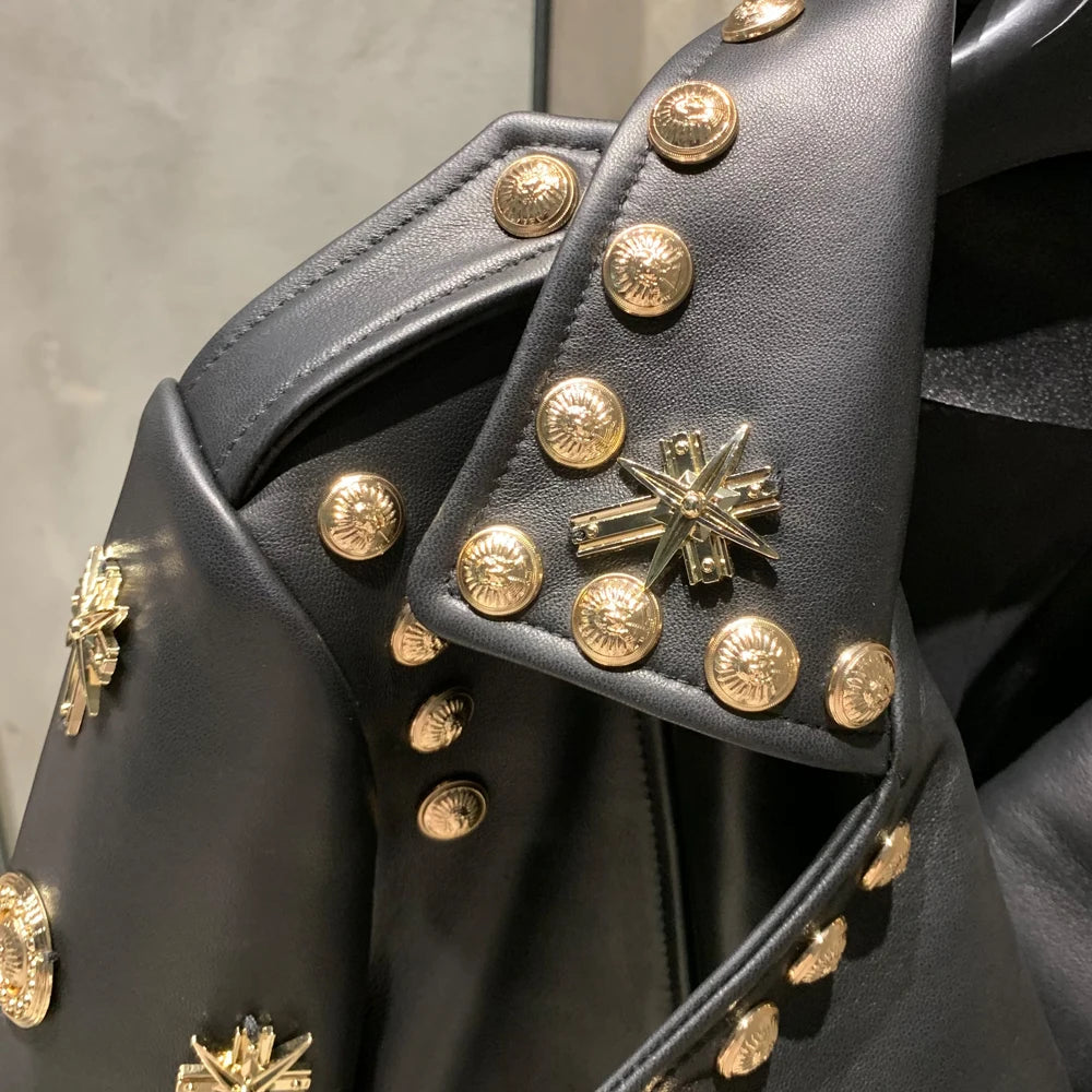 Leather Jacket Rivet High Street Ladies Autumn and Spring Fashion Wear Genuine Sheepskin Jacket 5860