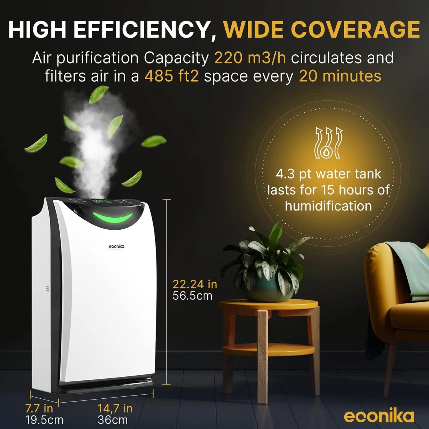 4 in 1 Humidifier and Air Purifier in One Up To 1035 SqFt - Ionizer UV C Light Air Purifier and Humidifier Combo, Whole House