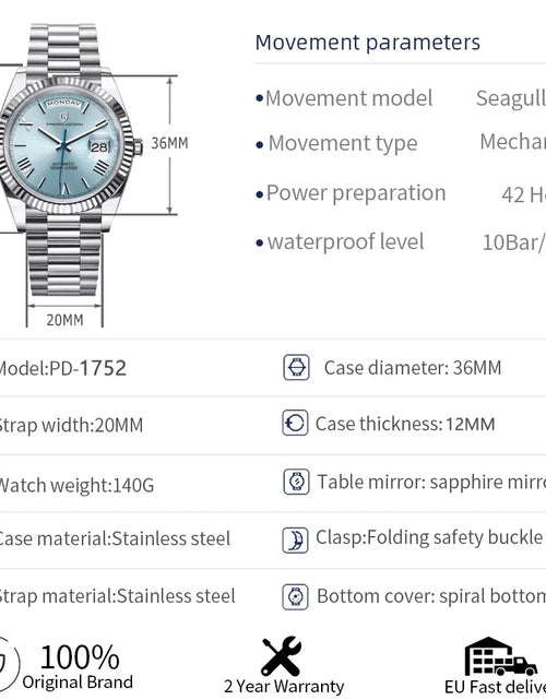 Load image into Gallery viewer, Pagani Design New Week Calendar Type watch for men Sapphire mirror 10ATM Automatic Watch ST16 Business Men’s All Steel Watches

