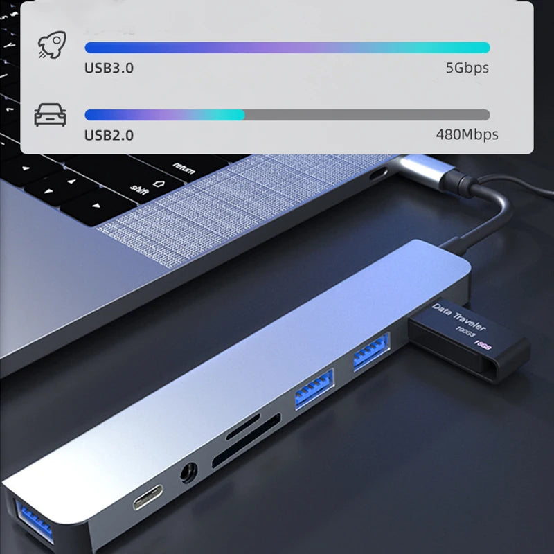8-IN-2 USB HUB 3.0 USB C HUB Dock Station 5Gbps High Speed Transmission USB Splitter Type C to USB OTG Adapter For Macbook Pro