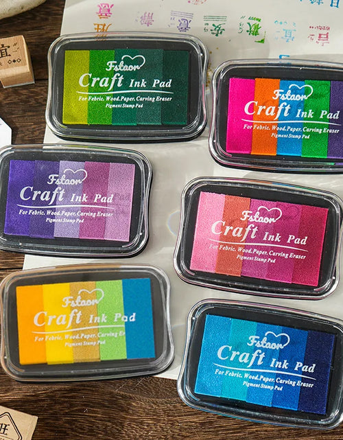 Load image into Gallery viewer, 5-Color Gradient Color Ins Seal Stamp Pad DIY Wedding Finger Painting Garbage Diary Album Creation Ink Pad Big Box
