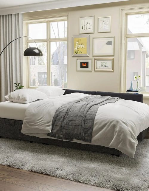 Cargar imagen en el visor de la galería, Chaise longue con espacio de almacenaje para sala de estar, sofá cama con cama extraíble, sofá de lino gris
