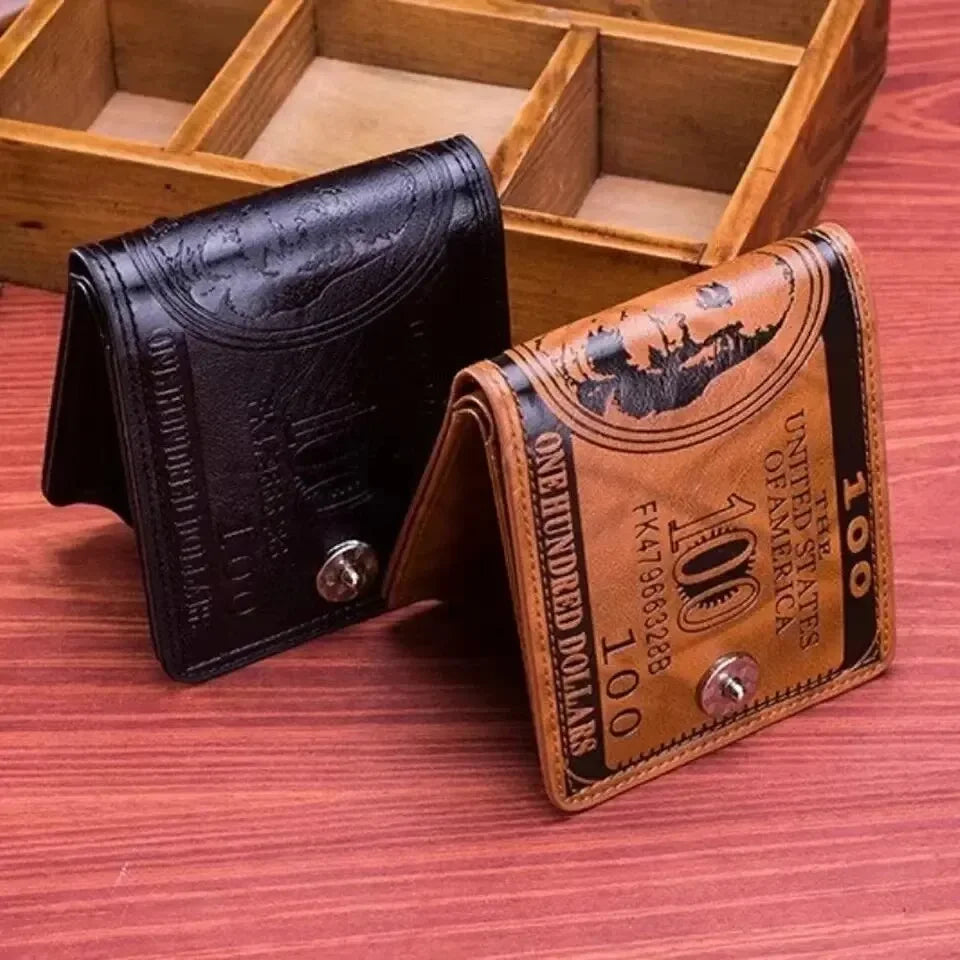Men's Leather Wallets With 100 US Dollar Pattern