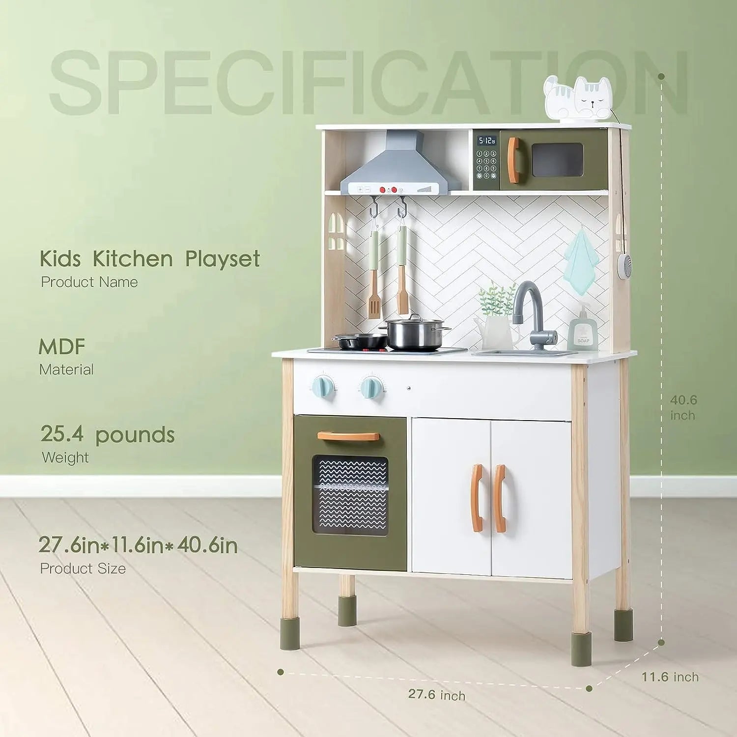 Robotime Robud Kitchen Playset Realistic Pretend Play Kitchen Montessori Wooden Play Kitchen Toy Kitchen Set for Kids Girls Boys