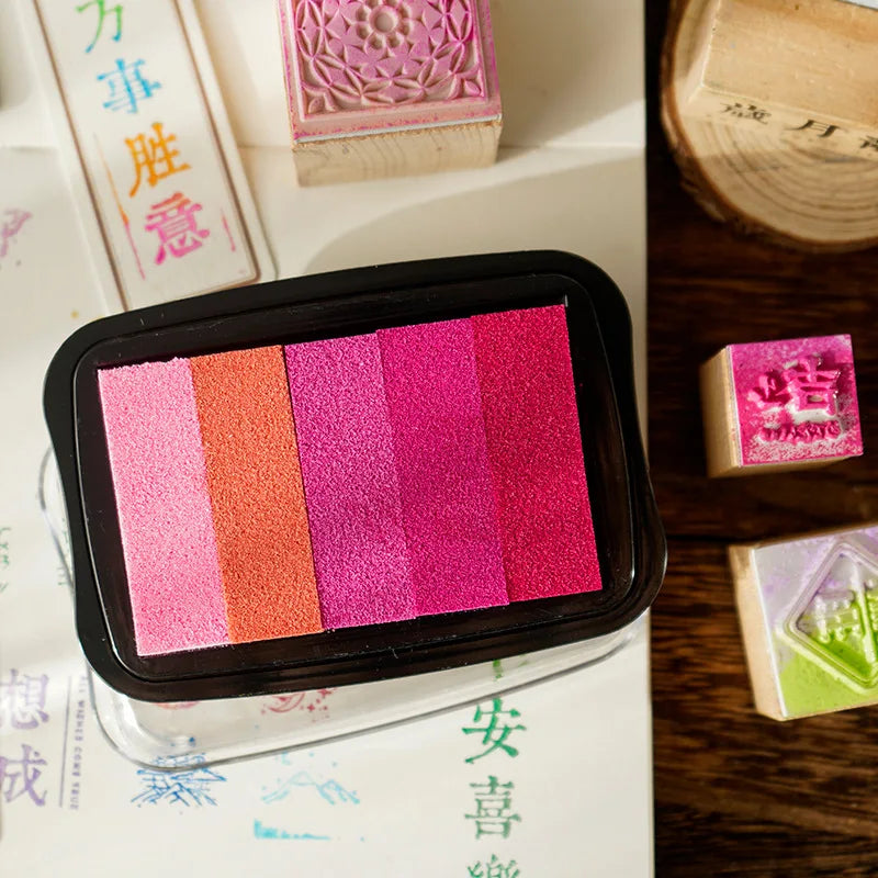 5-Color Gradient Color Ins Seal Stamp Pad DIY Wedding Finger Painting Garbage Diary Album Creation Ink Pad Big Box