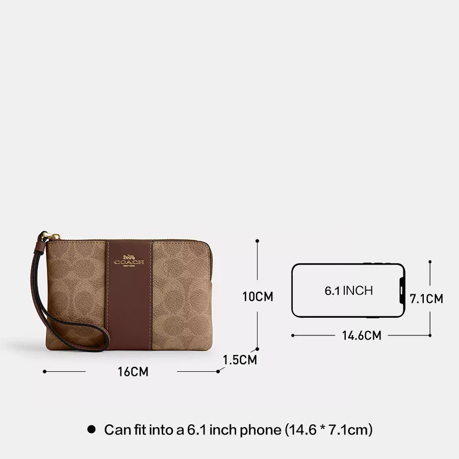 Corner Zip Wallet Wristlet Bag In Signature Canvas With Stripe,CW854