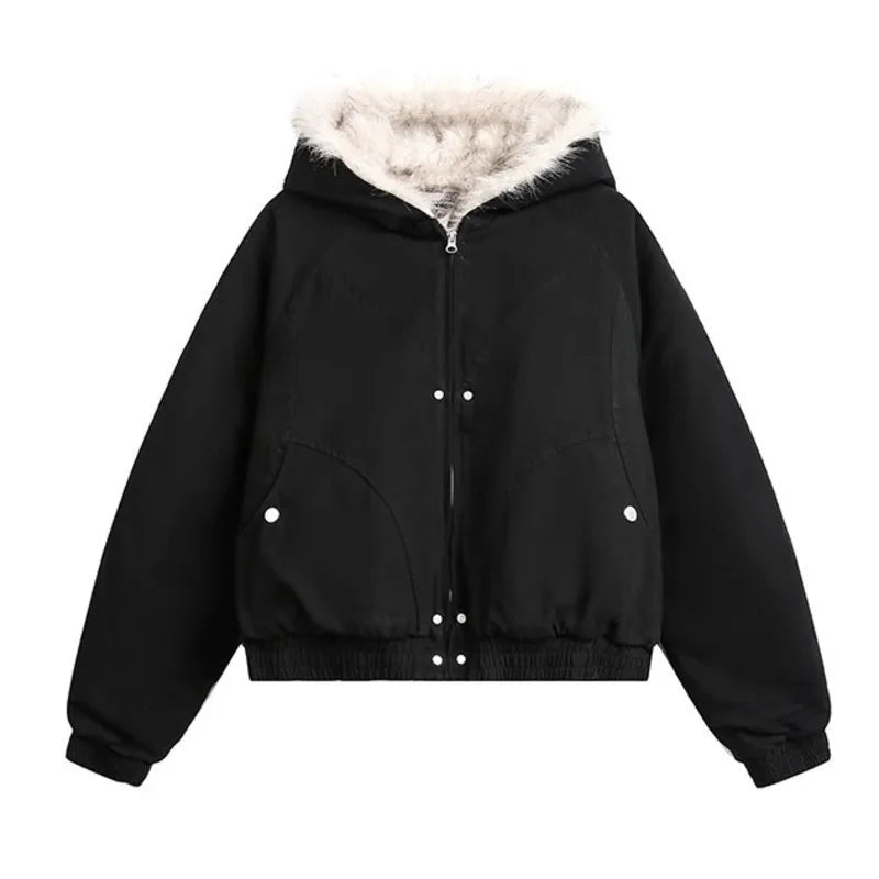 IEFB Thick Men's Padded Coats Casual Fur Collar Hooded Korean Style Solid Color Fleece Winter Loose Male Jacket Trend New 9C8612