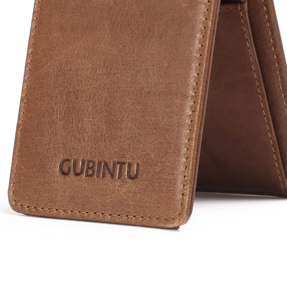 Genuine Leather Slim Thin Bifold Money Clip Wallet with Card Protection RFID Blocking