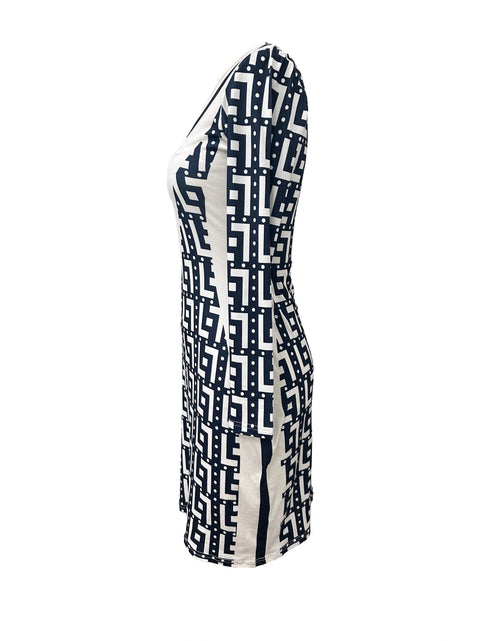 Bild in Galerie-Viewer laden, Kleid mit Wickelarm und geometrischem Diagramm für Damen
