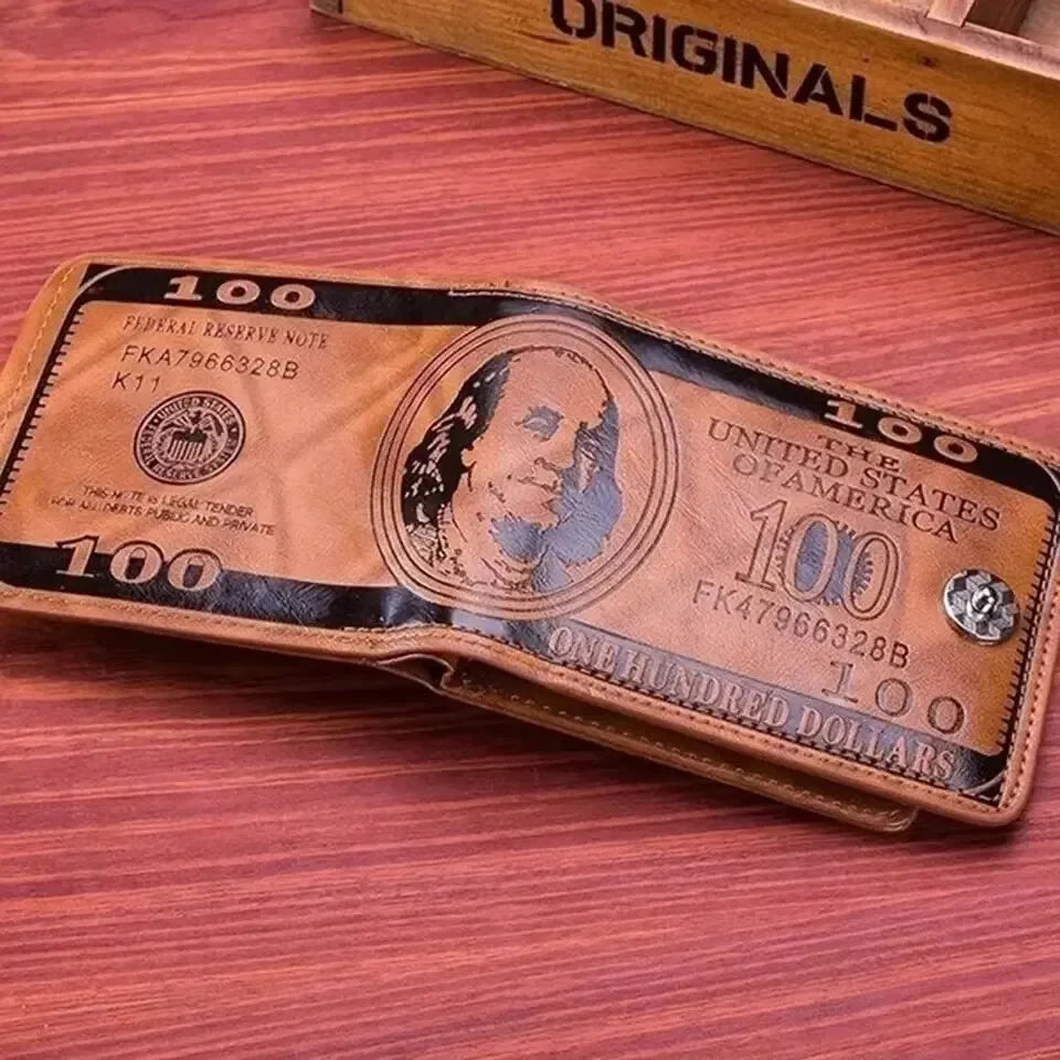 Men's Leather Wallets With 100 US Dollar Pattern
