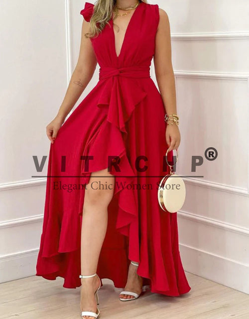 Load image into Gallery viewer, Sleeveless Pleated V-neck Long Dress
