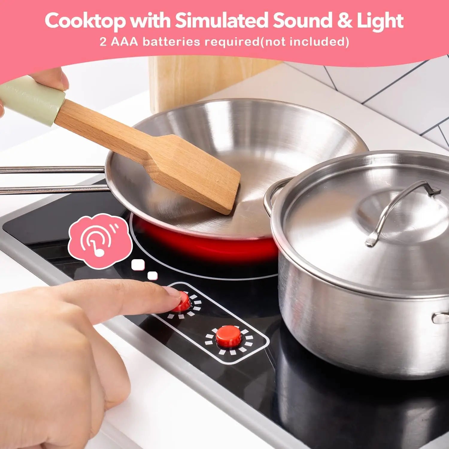 Robotime Robud Kitchen Playset Realistic Pretend Play Kitchen Montessori Wooden Play Kitchen Toy Kitchen Set for Kids Girls Boys