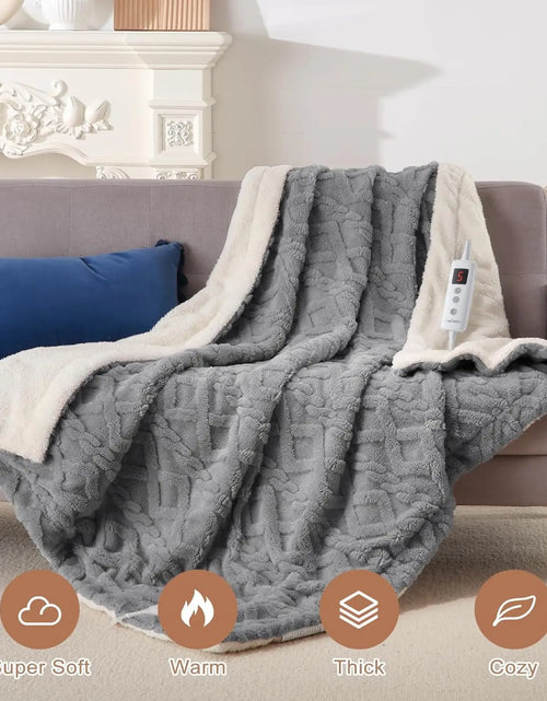 Load image into Gallery viewer, Heated Throw Blanket - Thick Tufted Sherpa Electric Blanket Throw with 10 Heating Levels and 10 Time Settings, Washable 50&quot;×60&quot;
