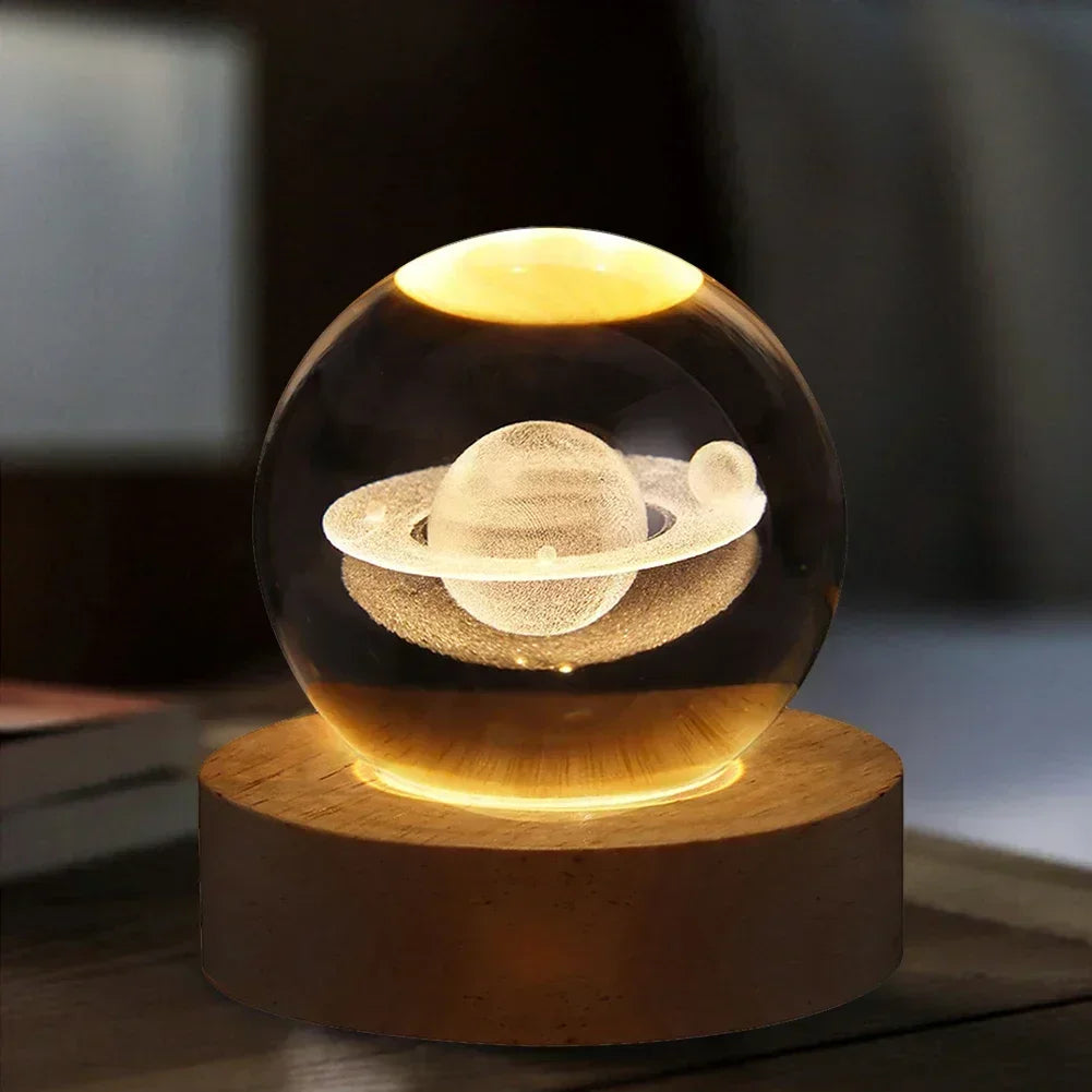 Unique 3D Crystal Ball Lamp with Galaxy and Planetary Projections