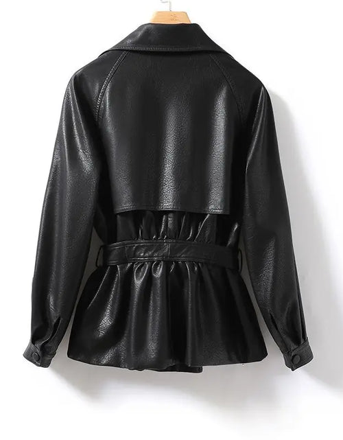 Bild in Galerie-Viewer laden, Modische Echtlederjacke für Damen Taillengebunden Lockere Version Frühling Herbst Schwarz Braun Lässig Stilvoll Ästhetik
