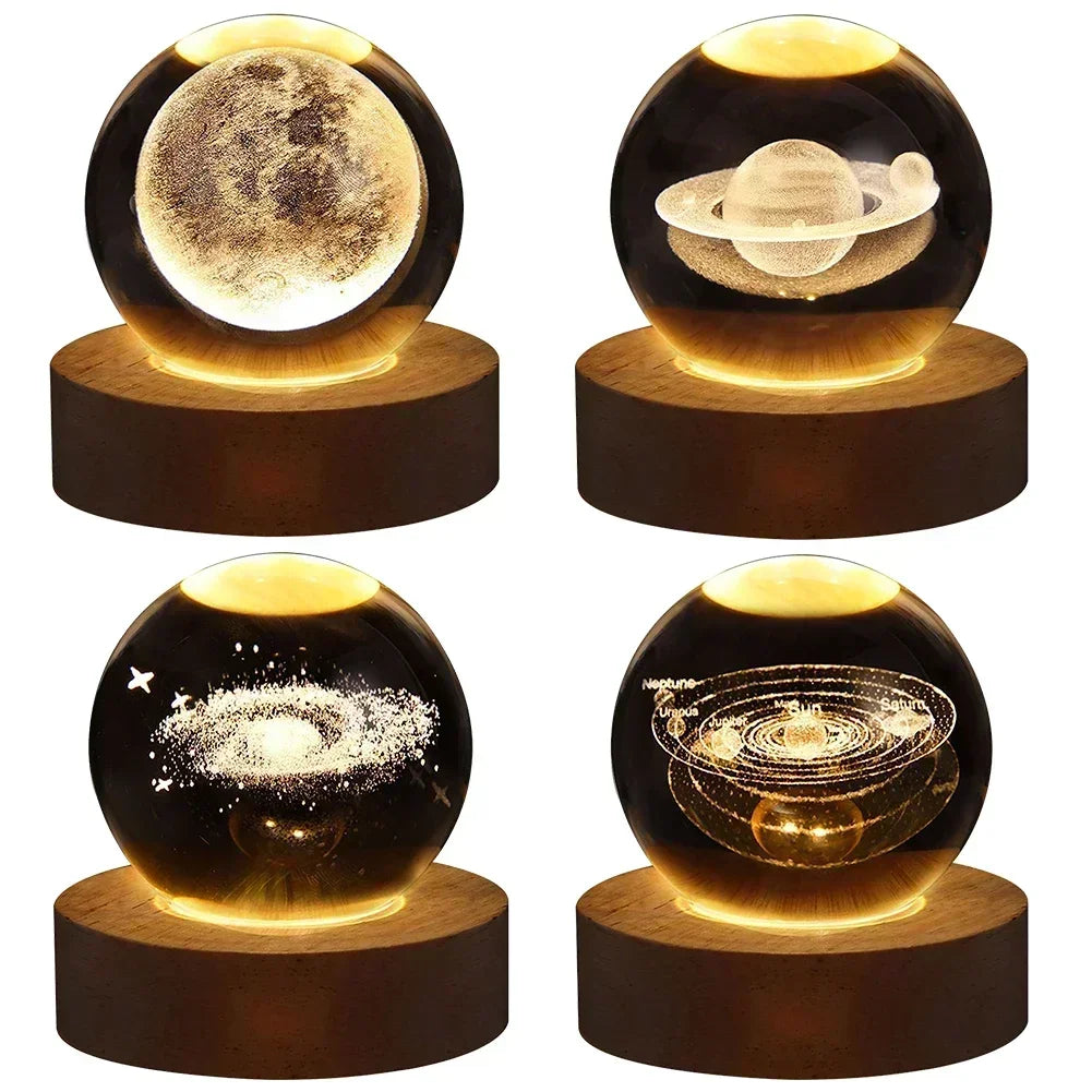 Unique 3D Crystal Ball Lamp with Galaxy and Planetary Projections