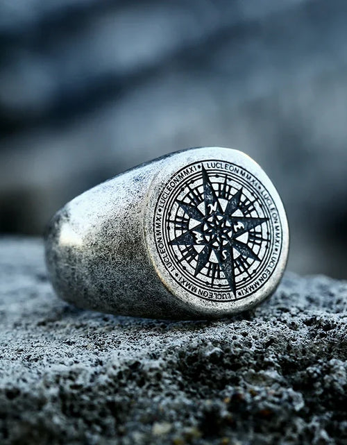 Load image into Gallery viewer, Beier New Store 316L Stainless Steel Viking Cross Compass Runic Pirate Men&#39;s Ring Nautical Fashion Jewelry Dropshipping BR8-108R
