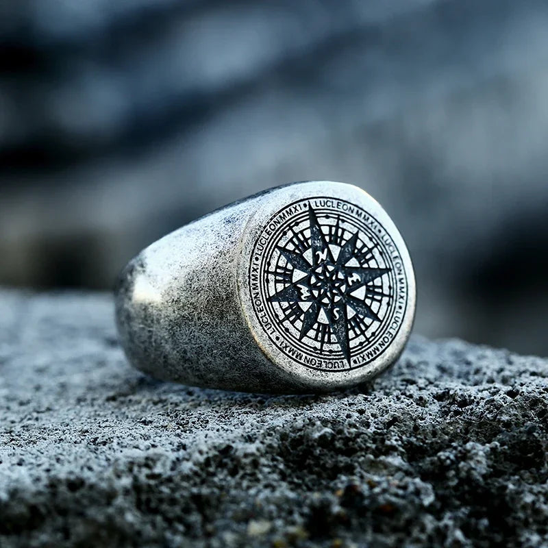 Beier New Store 316L Stainless Steel Viking Cross Compass Runic Pirate Men's Ring Nautical Fashion Jewelry Dropshipping BR8-108R