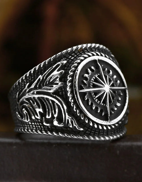 Load image into Gallery viewer, Beier New Store 316L Stainless Steel Viking Cross Compass Runic Pirate Men&#39;s Ring Nautical Fashion Jewelry Dropshipping BR8-108R
