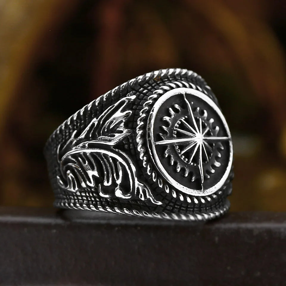 Beier New Store 316L Stainless Steel Viking Cross Compass Runic Pirate Men's Ring Nautical Fashion Jewelry Dropshipping BR8-108R