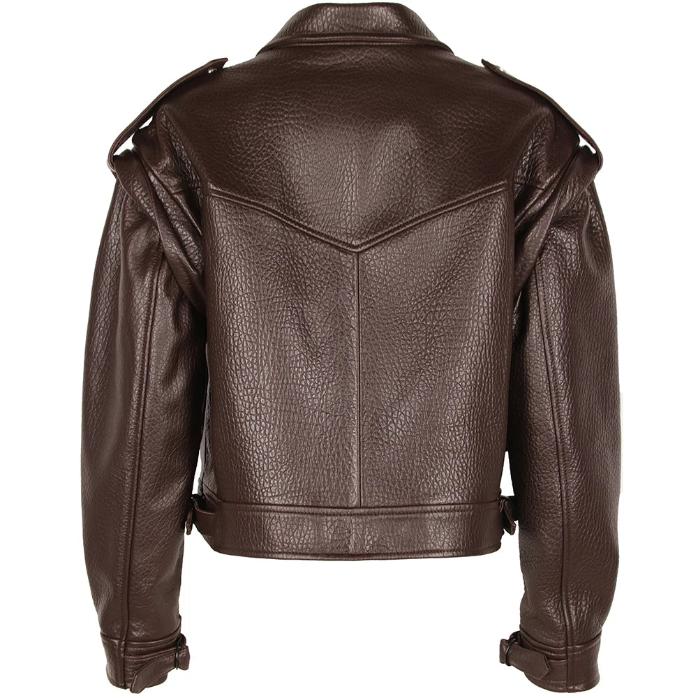 Women’s Vintage Long Sleeve Oversized Real Leather Jacket Coat