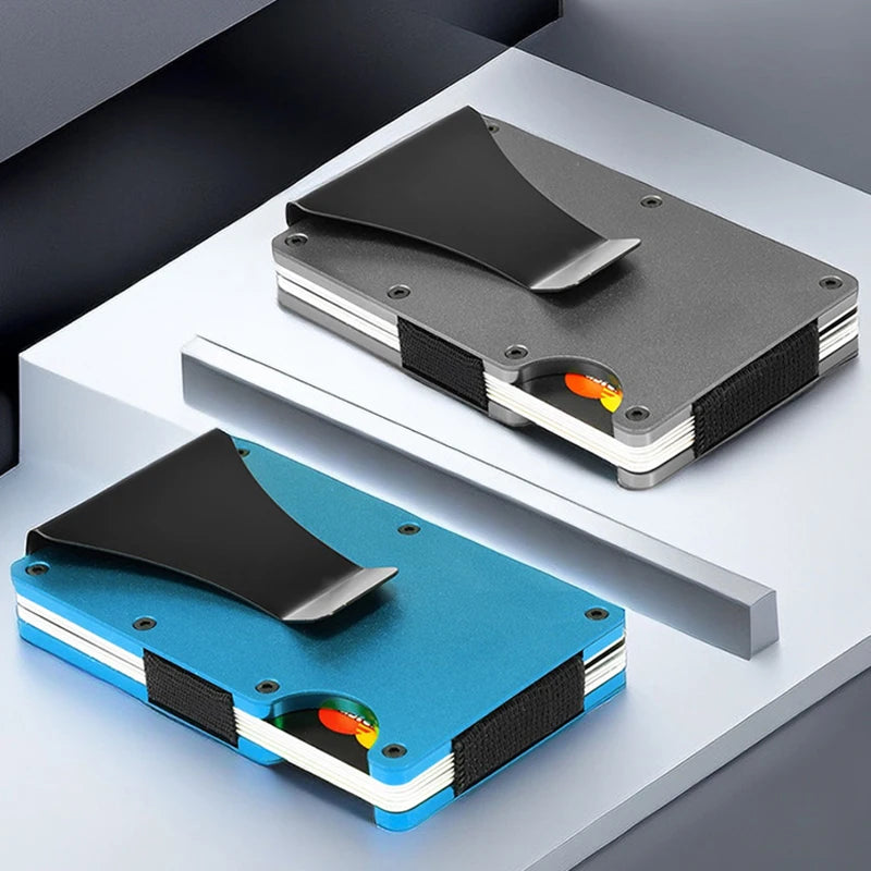 Slim Wallet Men  Front Pocket  Blocking Minimalist Wallet For Men Metal Wallet With Money Clip Mini  Holder ID Credit Card