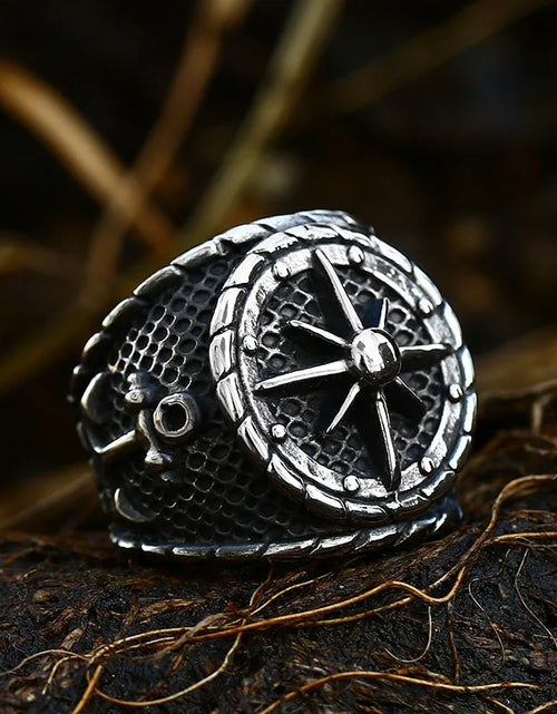 Load image into Gallery viewer, Beier New Store 316L Stainless Steel Viking Cross Compass Runic Pirate Men&#39;s Ring Nautical Fashion Jewelry Dropshipping BR8-108R
