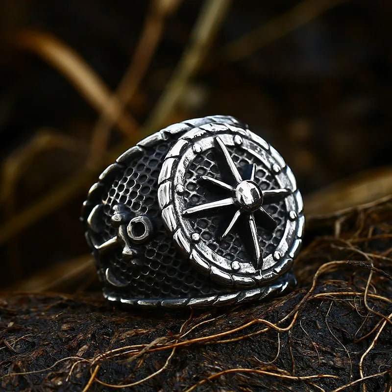 Beier New Store 316L Stainless Steel Viking Cross Compass Runic Pirate Men's Ring Nautical Fashion Jewelry Dropshipping BR8-108R