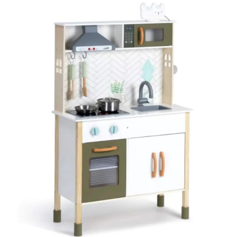 Robotime Robud Kitchen Playset Realistic Pretend Play Kitchen Montessori Wooden Play Kitchen Toy Kitchen Set for Kids Girls Boys