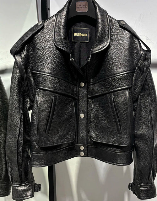 Load image into Gallery viewer, Women’s Vintage Long Sleeve Oversized Real Leather Jacket Coat
