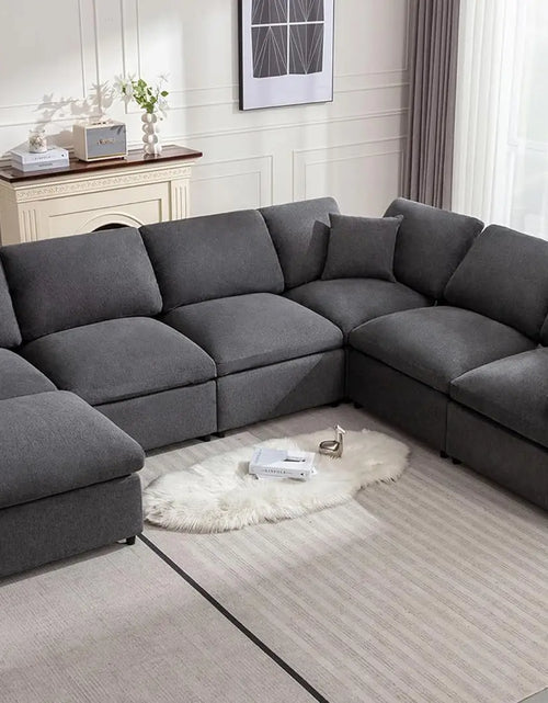 Cargar imagen en el visor de la galería, Sofá modular moderno de gran tamaño con reposapiés abatibles, sofás en forma de L de 7 plazas, sofás cómodos para sala de estar, sofás
