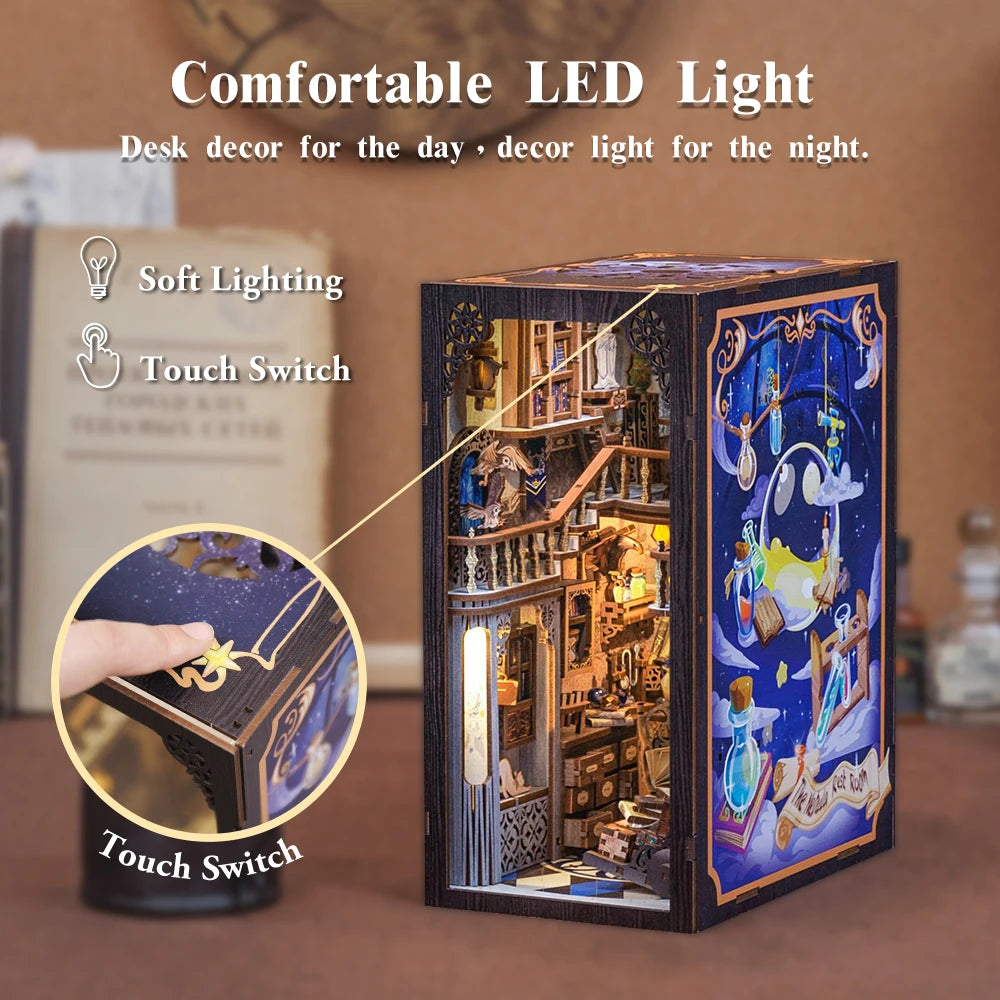 CUTEBEE DIY Book Nook Dollhouse 3D Puzzle with Touch Light Dust Cover Magic Series Gift idea Craft Bookshelf Insert Toy for Gift