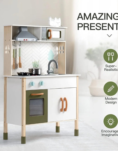 Load image into Gallery viewer, Robotime Robud Kitchen Playset Realistic Pretend Play Kitchen Montessori Wooden Play Kitchen Toy Kitchen Set for Kids Girls Boys
